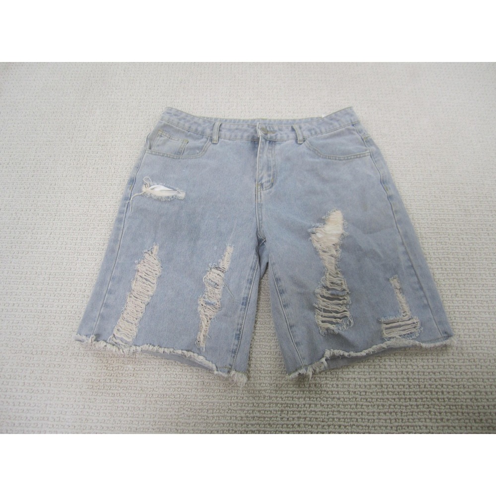 ROMWE Denim Shorts‎ Mens 32 Light Wash Distressed Ripped Frayed Raw Hem 5 Pocket